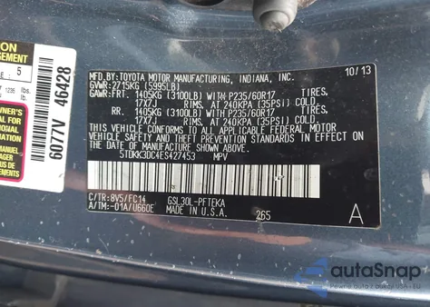 2014 Toyota Sienna Le V6 7 Passenger Auto Access Seat/Le V6 7 Passenger Mobility/Le V6 8 Passenger z USA, uszkodzony, nr VIN 5TDKK3DC4ES427453